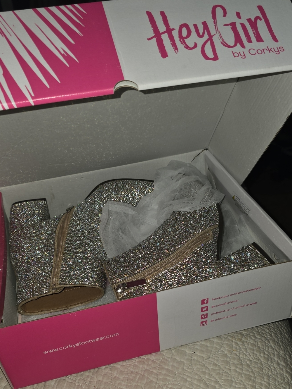 HeyGirl by Corkys Silver Glitter Ankle Booties with Side Zip